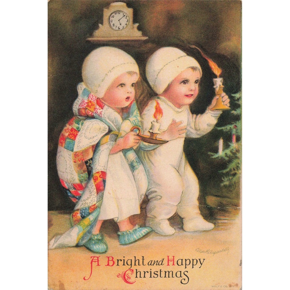 Christmas Postcard Ellen Clapsaddle Children Candles Wolf & Co NY Divided Back